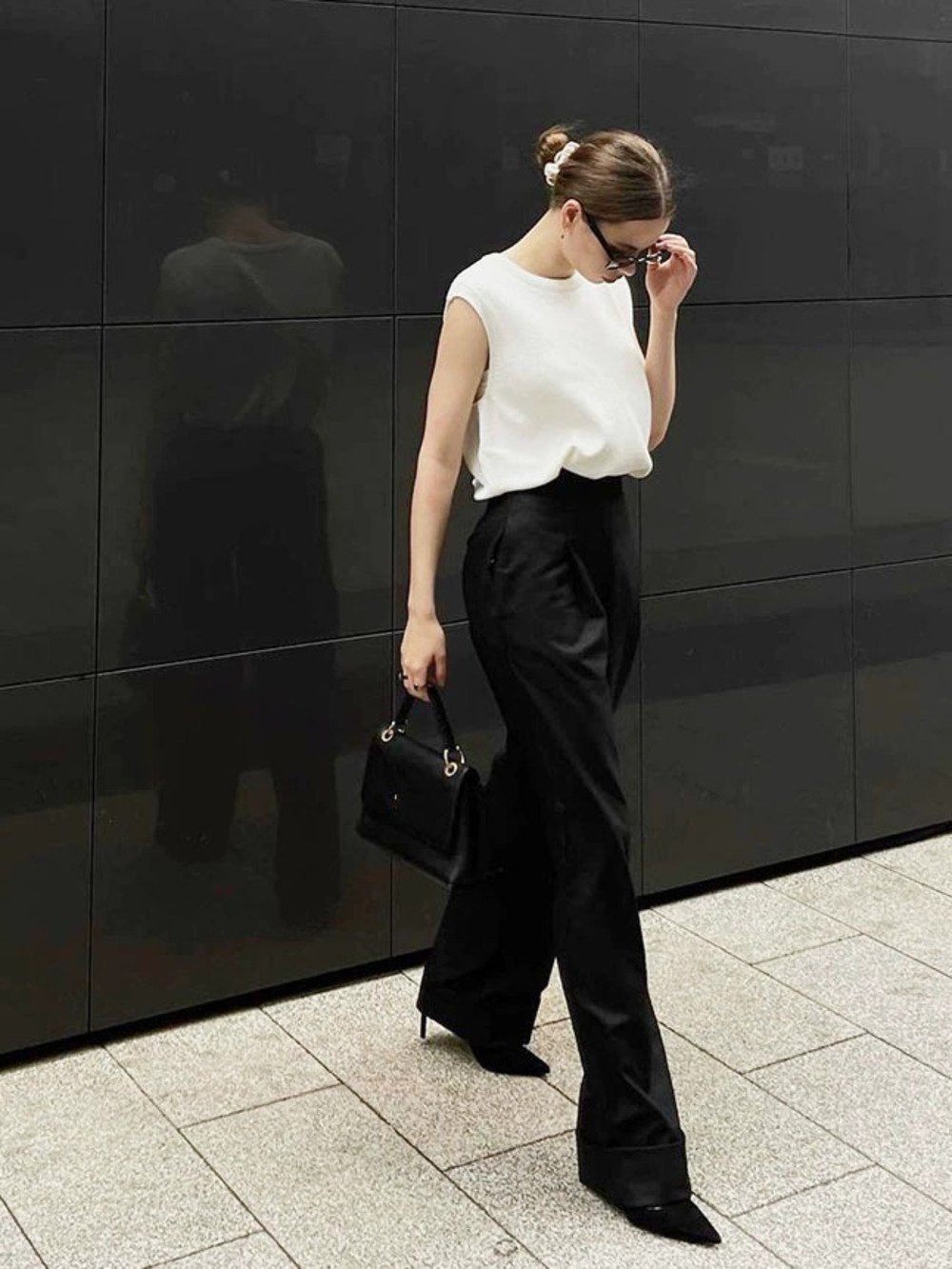 Zara Black High Waist Wide Leg Floor Length Drape Office Dress Pants Lady - Picture 3 of 9